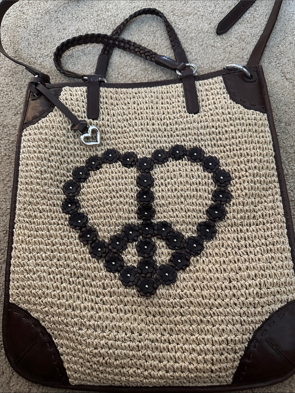 BRIGHTON PEACE LEATHER WOVEN TOTE NWOT